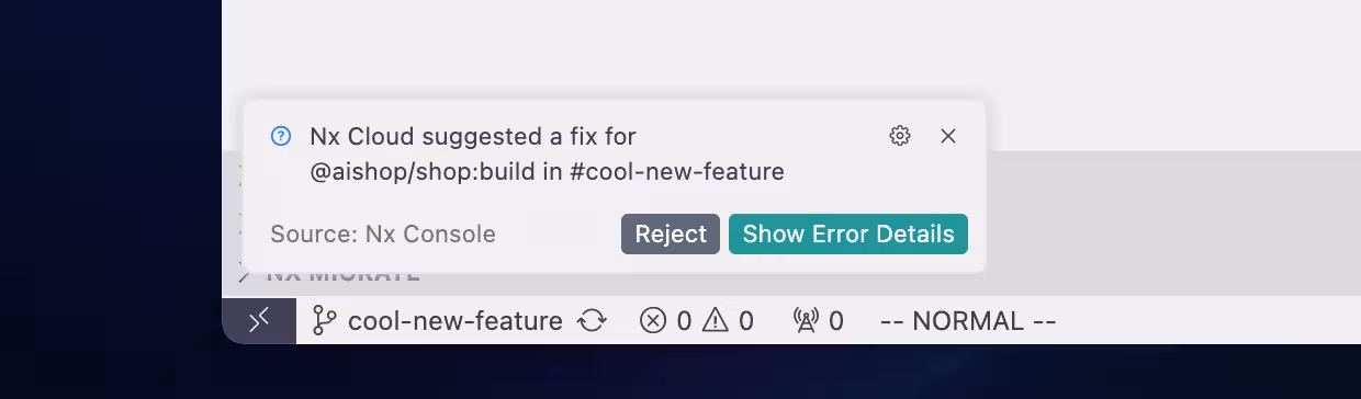 Notification in your editor about an AI fix